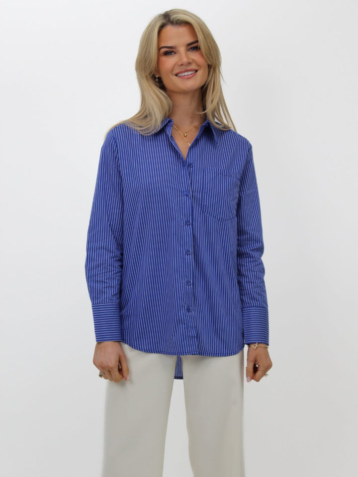 Kate & Pippa Oxford Striped Shirt In Navy Blue-Nicola Ross
