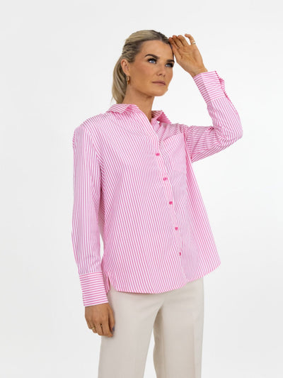 Kate & Pippa Oxford Striped Shirt In Pink-Nicola Ross