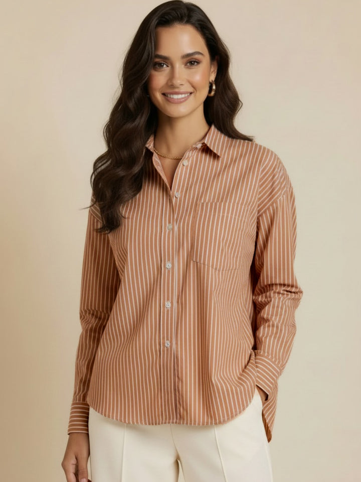 Kate & Pippa Oxford Striped Shirt In Tan-Nicola Ross