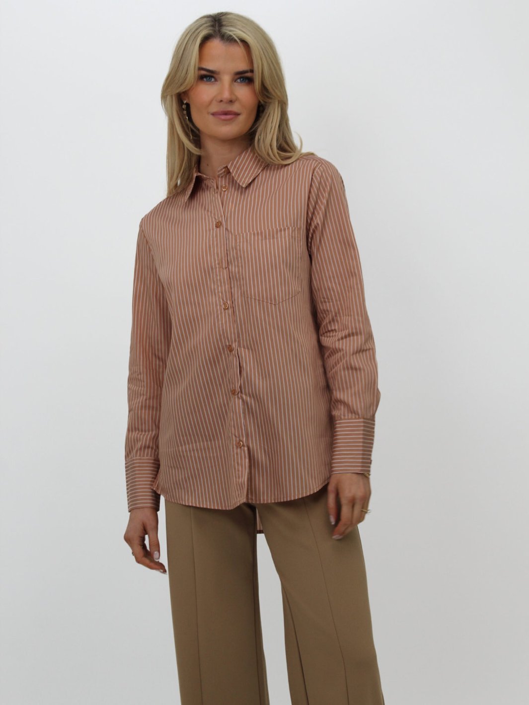 Kate & Pippa Oxford Striped Shirt In Tan-Nicola Ross