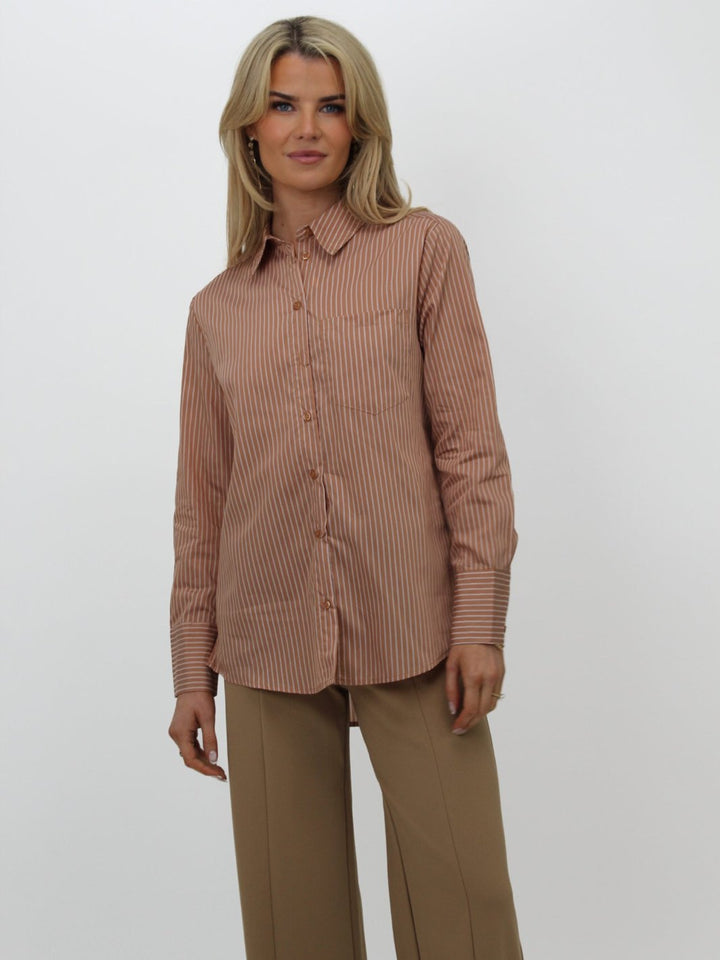 Kate & Pippa Oxford Striped Shirt In Tan-Nicola Ross