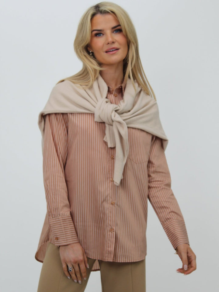 Kate & Pippa Oxford Striped Shirt In Tan-Nicola Ross
