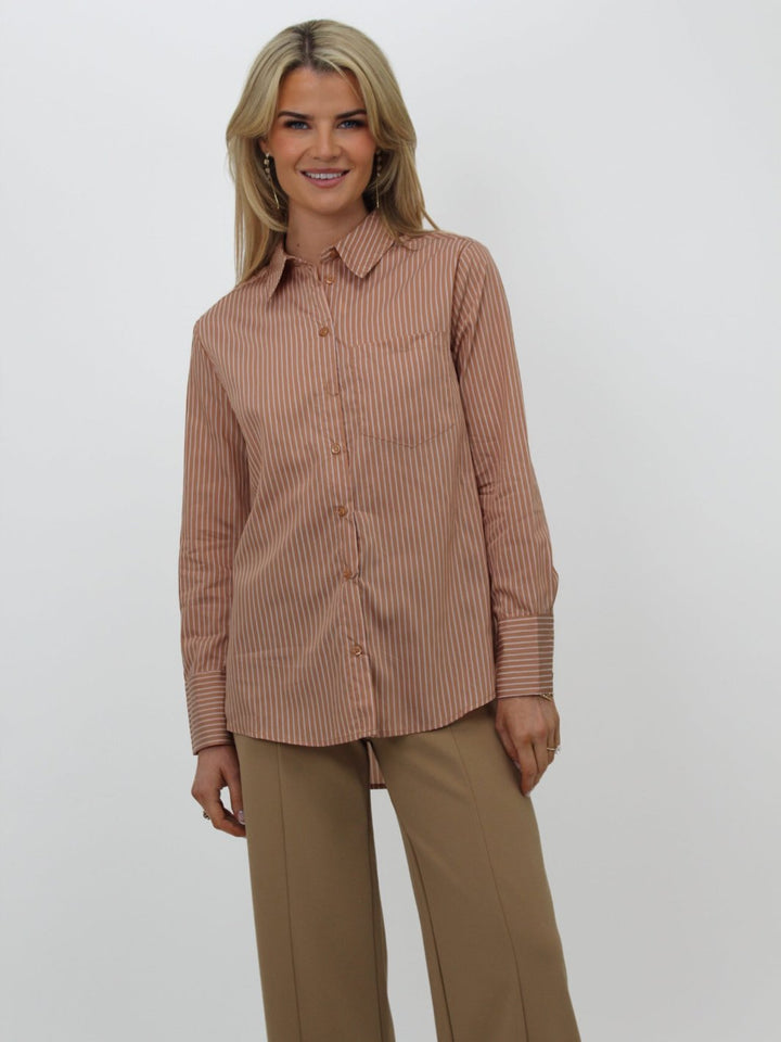 Kate & Pippa Oxford Striped Shirt In Tan-Nicola Ross