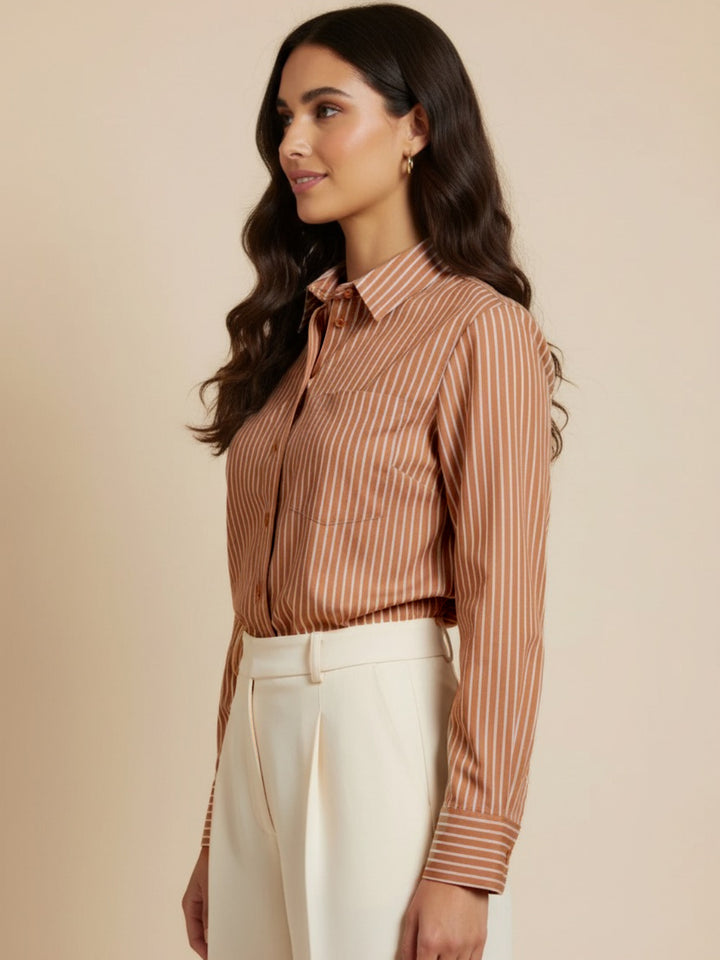 Kate & Pippa Oxford Striped Shirt In Tan-Nicola Ross