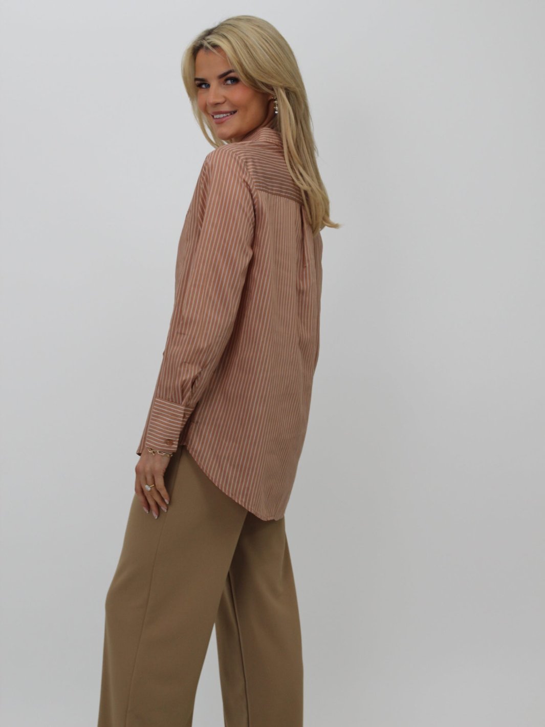Kate & Pippa Oxford Striped Shirt In Tan-Nicola Ross