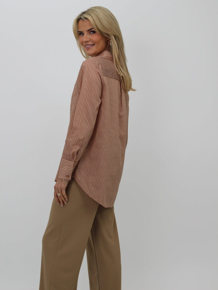 Kate & Pippa Oxford Striped Shirt In Tan-Nicola Ross