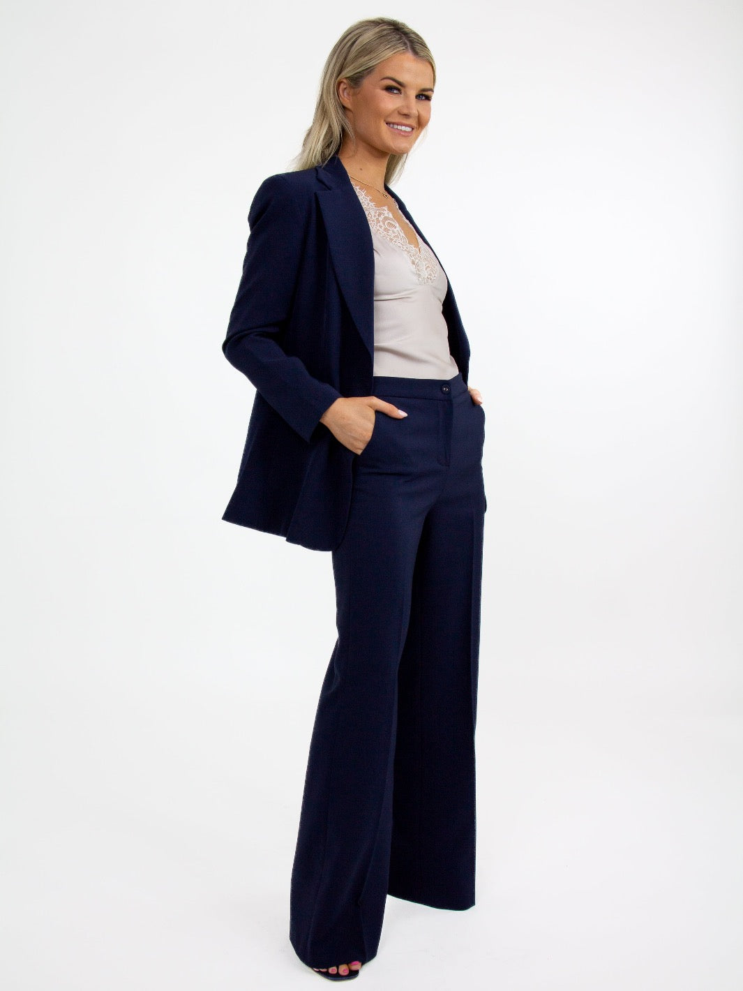 Kate & Pippa Palermo Wide Leg Trousers In Navy-Nicola Ross