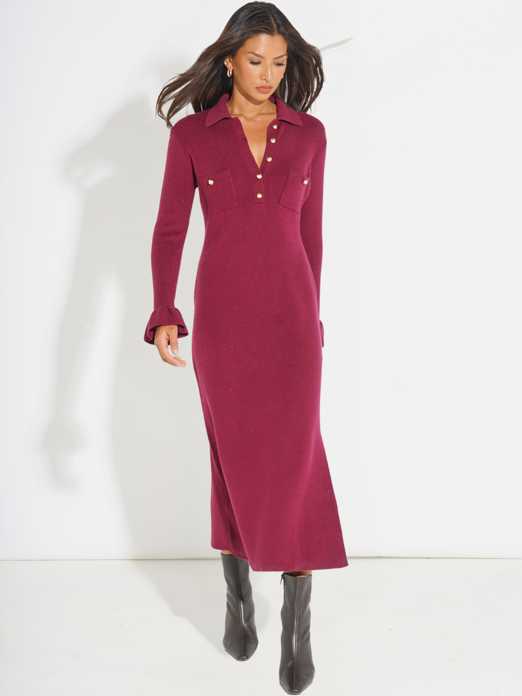 Kate & Pippa Payton Knit Dress In Plum-Nicola Ross