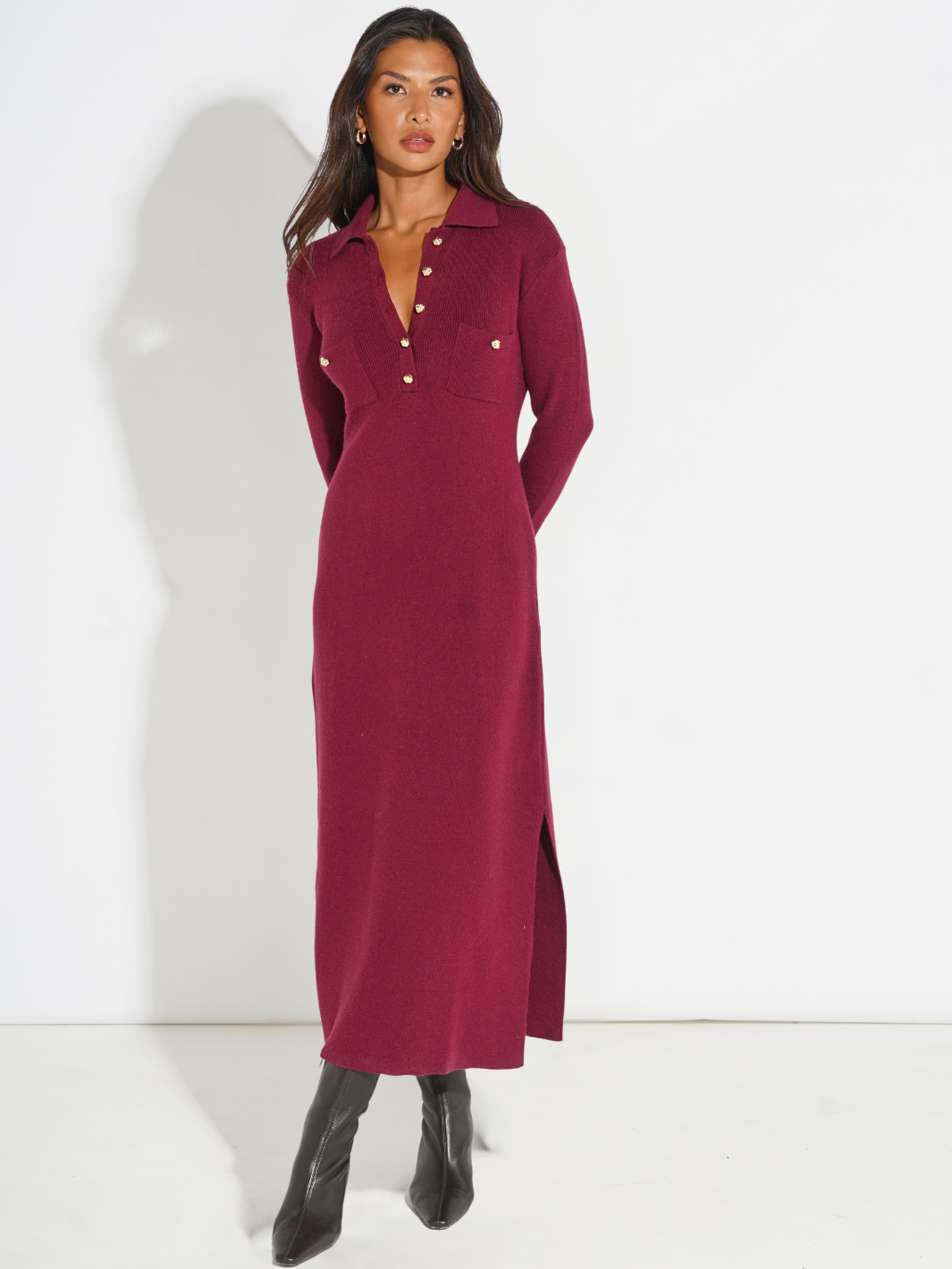 Kate & Pippa Payton Knit Dress In Plum-Nicola Ross
