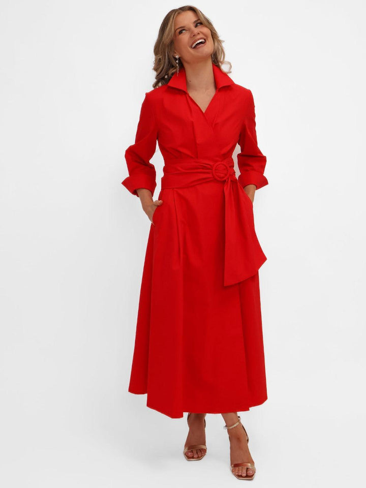 Kate & Pippa Penelope Midi Dress In Red-Nicola Ross