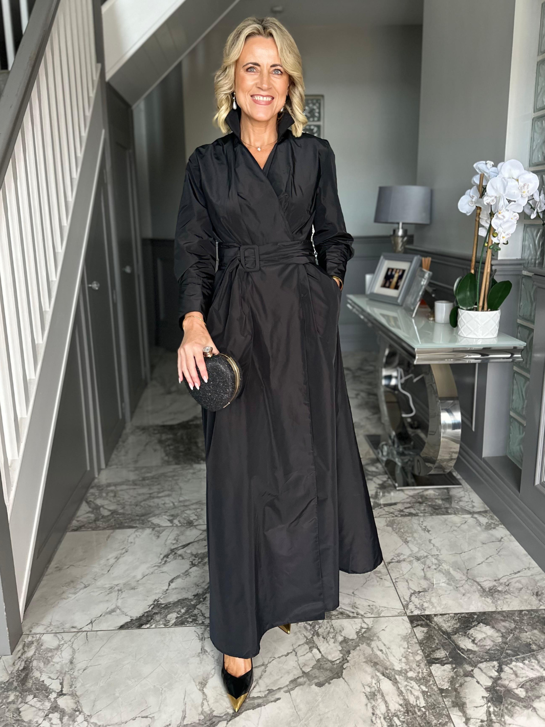 Kate & Pippa Penelope Taffeta Maxi Dress In Black-Nicola Ross