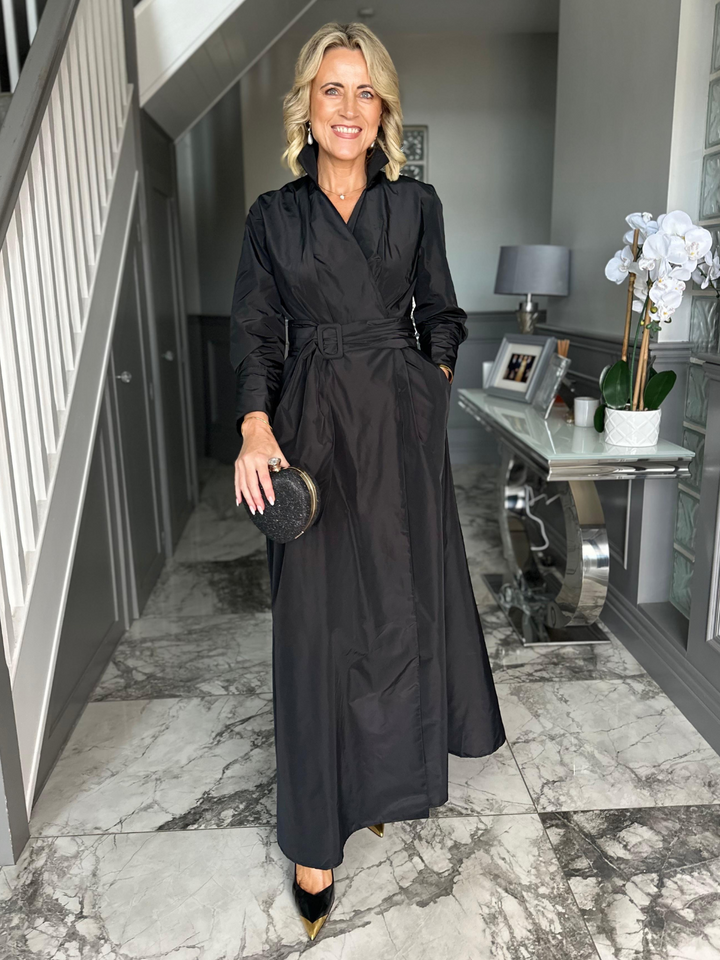 Kate & Pippa Penelope Taffeta Maxi Dress In Black-Nicola Ross