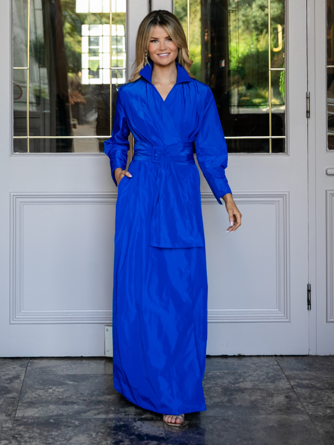 Kate & Pippa Penelope Tafetta Maxi Dress In Blue-Nicola Ross