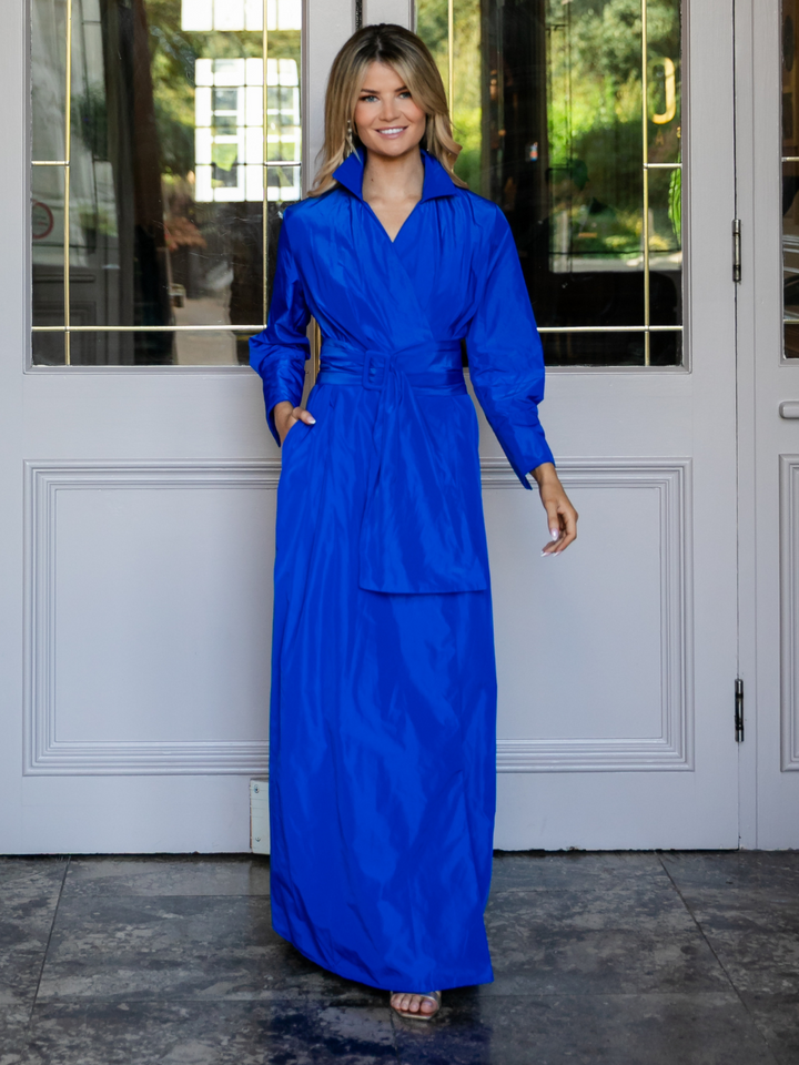 Kate & Pippa Penelope Tafetta Maxi Dress In Blue-Nicola Ross