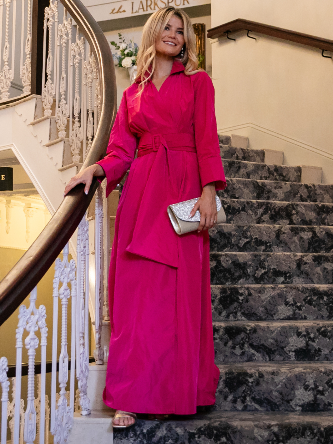 Kate & Pippa Penelope Taffeta Maxi Dress In Pink-Nicola Ross
