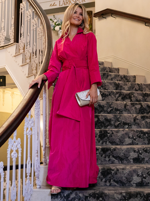 Kate & Pippa Penelope Taffeta Maxi Dress In Pink-Nicola Ross
