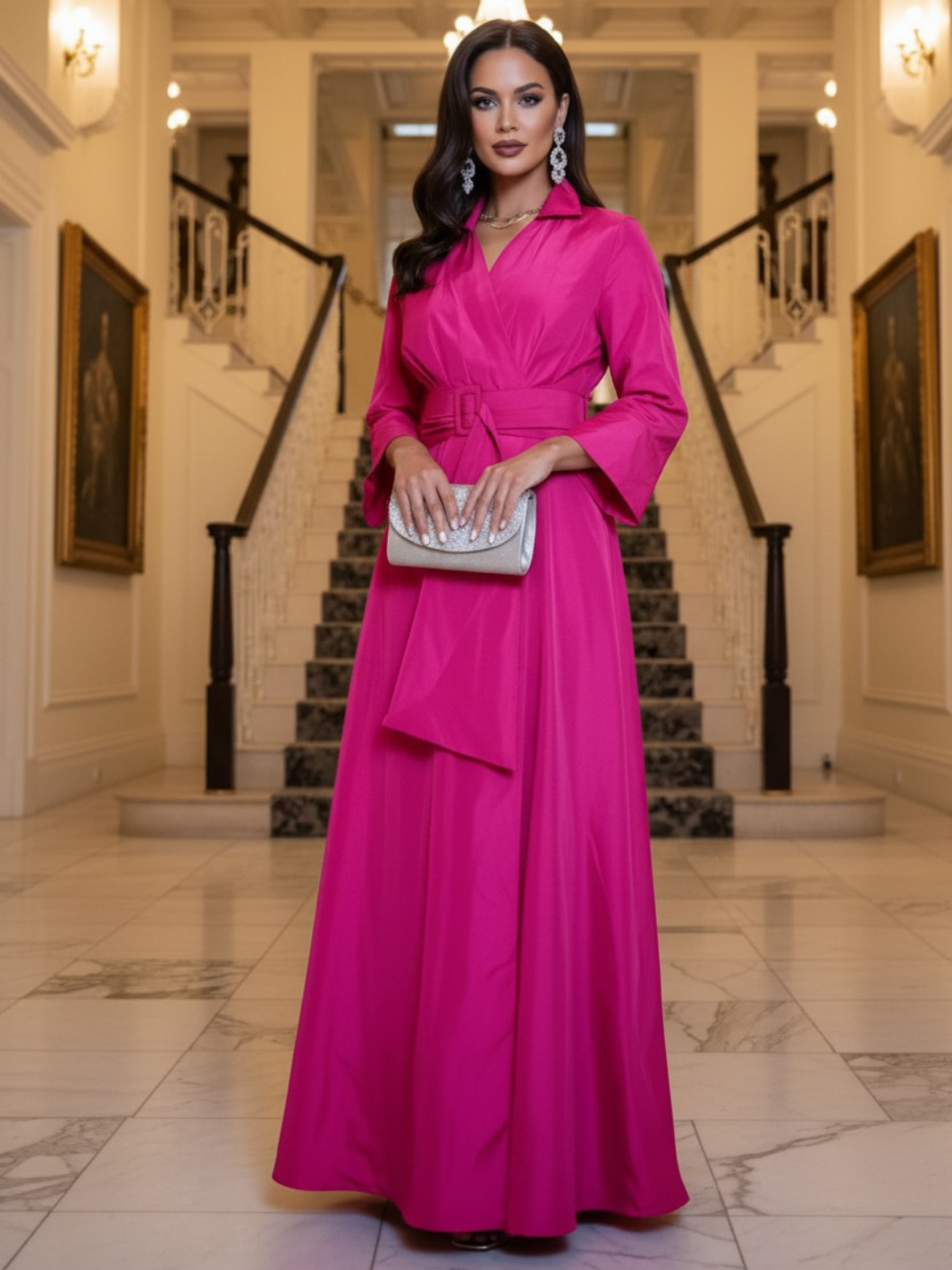 Kate & Pippa Penelope Taffeta Maxi Dress In Pink-Nicola Ross