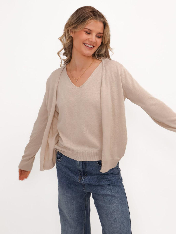 Kate & Pippa Poppy Two-In-One Cardigan In Beige-Nicola Ross