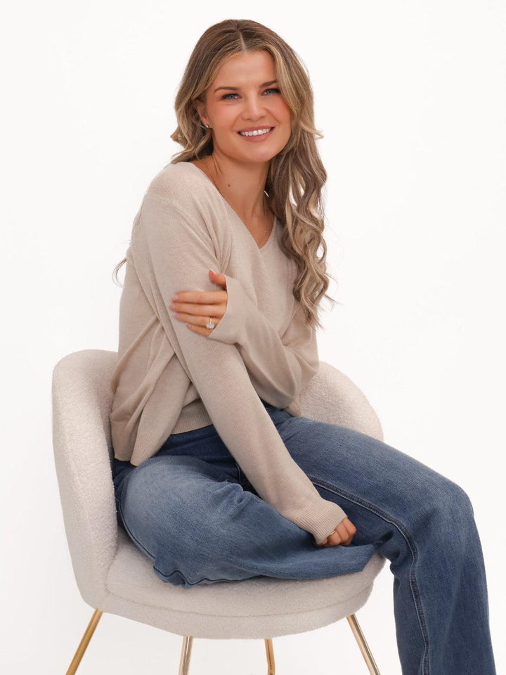 Kate & Pippa Poppy Two-In-One Cardigan In Beige-Nicola Ross