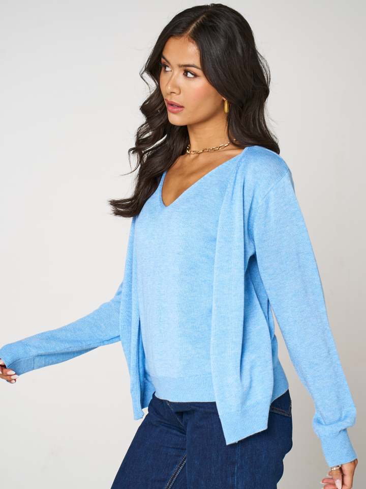 Kate & Pippa Poppy Two-In-One Cardigan In Blue-Nicola Ross