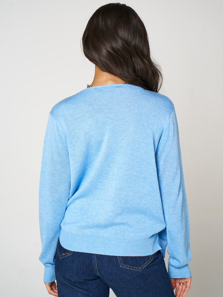 Kate & Pippa Poppy Two-In-One Cardigan In Blue-Nicola Ross