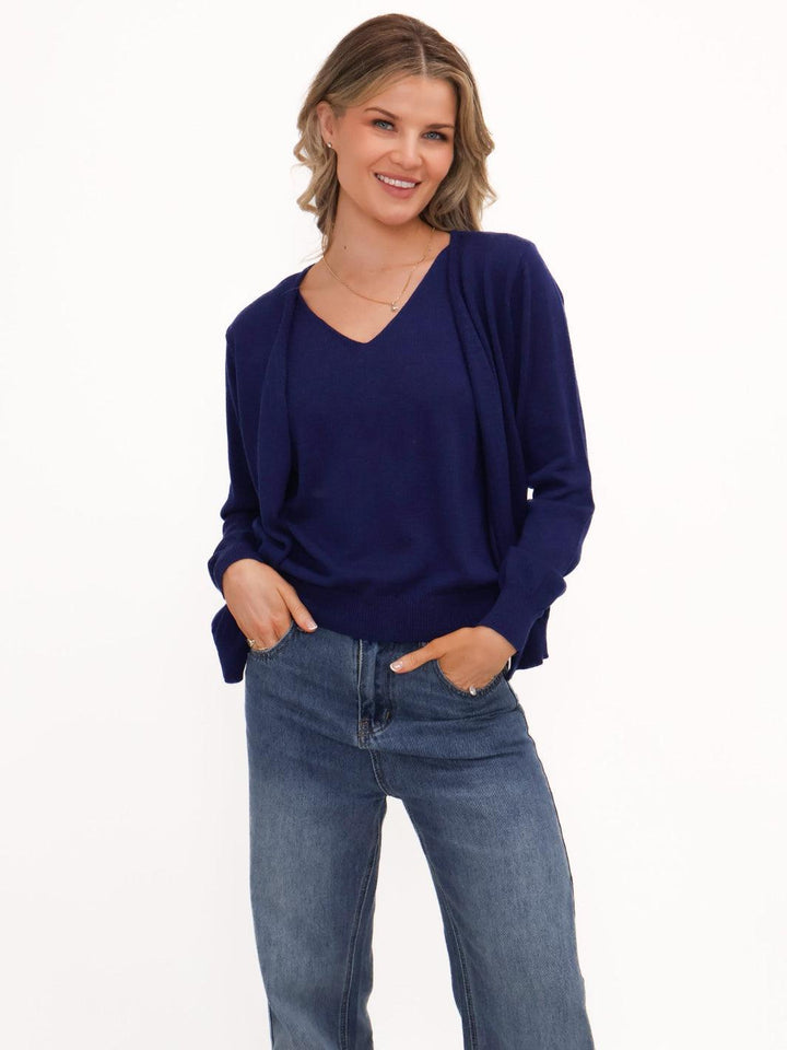 Kate & Pippa Poppy Two-In-One Cardigan In Navy-Nicola Ross