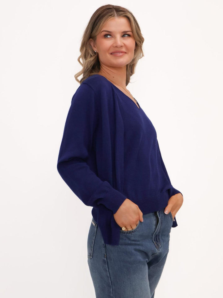 Kate & Pippa Poppy Two-In-One Cardigan In Navy-Nicola Ross