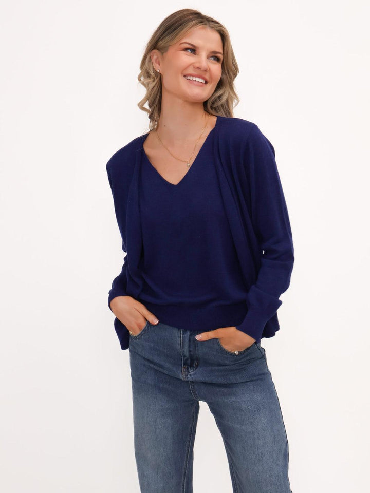 Kate & Pippa Poppy Two-In-One Cardigan In Navy-Nicola Ross