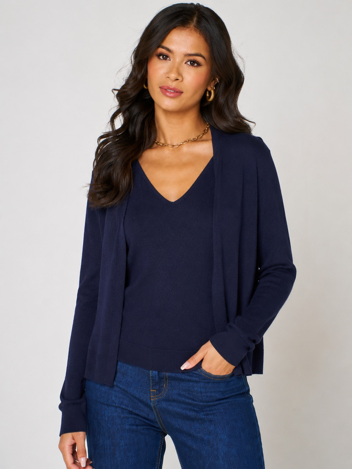 Kate & Pippa Poppy Two-In-One Cardigan In Navy-Nicola Ross