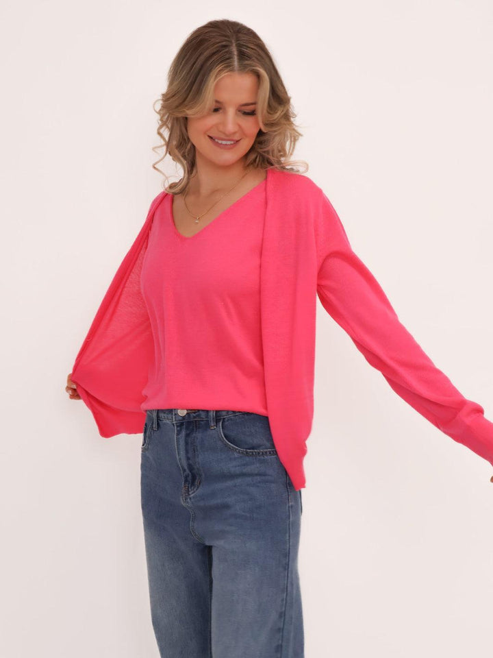 Kate & Pippa Poppy Two-In-One Cardigan In Pink-Nicola Ross