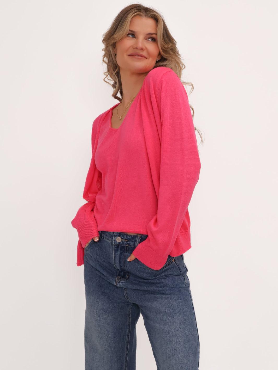 Kate & Pippa Poppy Two-In-One Cardigan In Pink-Nicola Ross