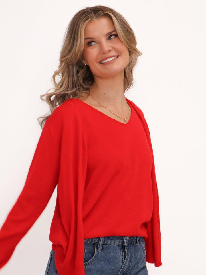 Kate & Pippa Poppy Two-In-One Cardigan In Red-Nicola Ross