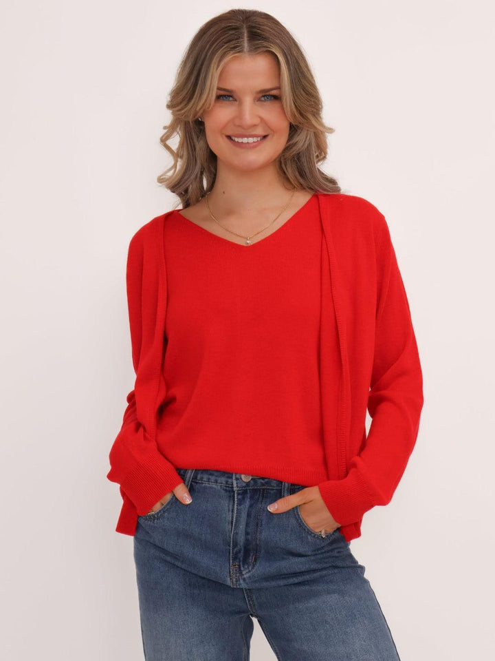Kate & Pippa Poppy Two-In-One Cardigan In Red-Nicola Ross