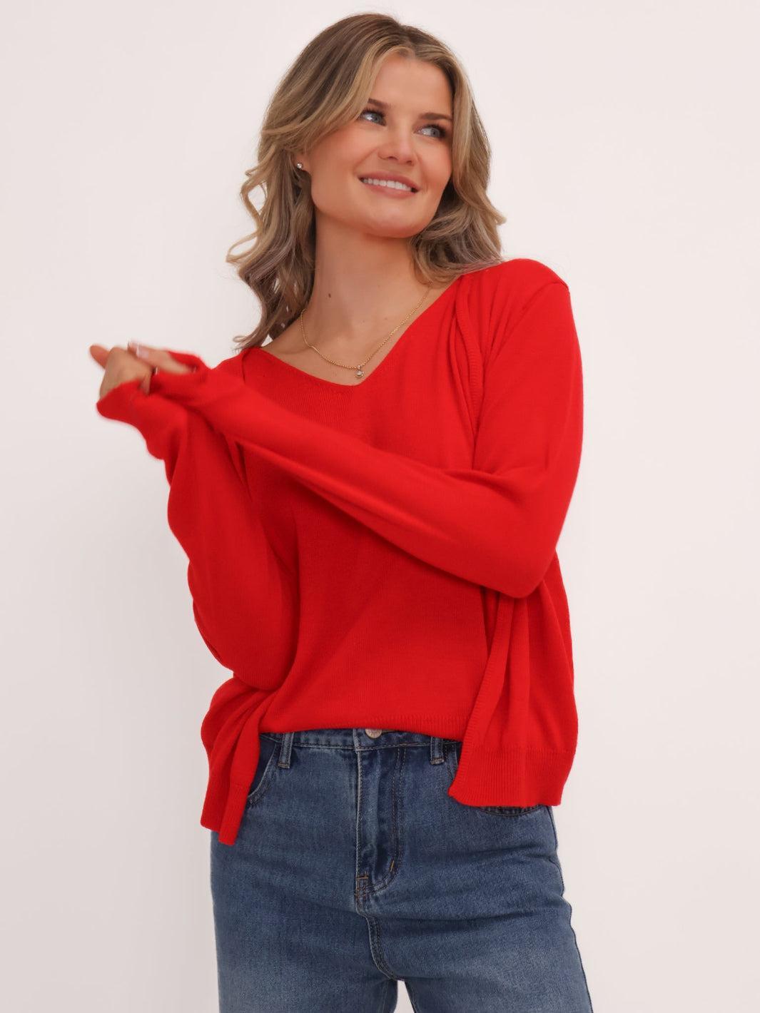 Kate & Pippa Poppy Two-In-One Cardigan In Red-Nicola Ross