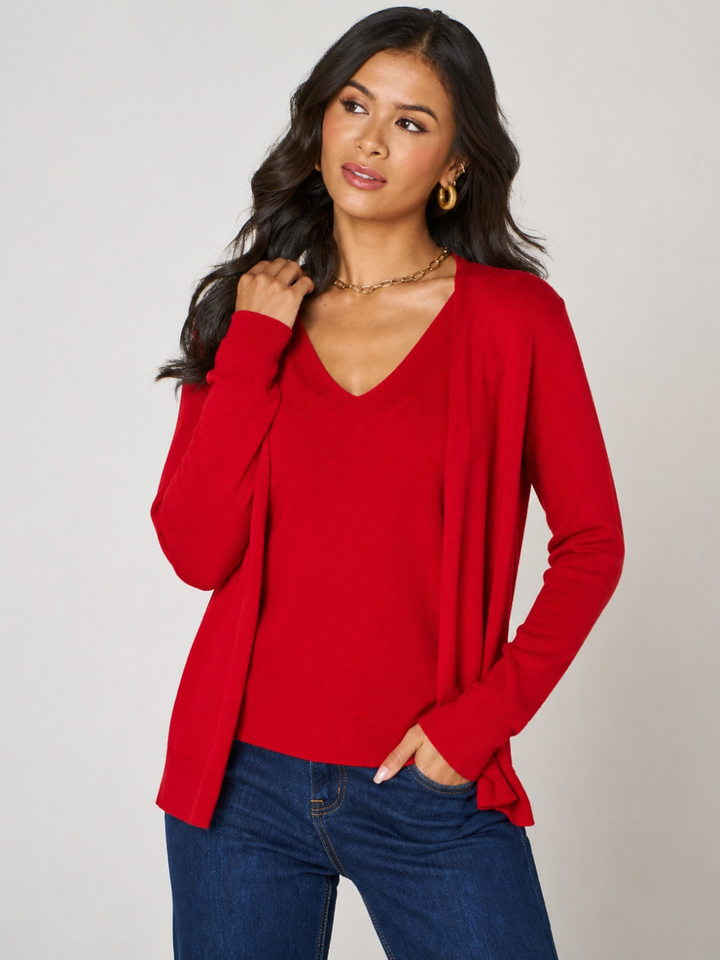 Kate & Pippa Poppy Two-In-One Cardigan In Red-Nicola Ross
