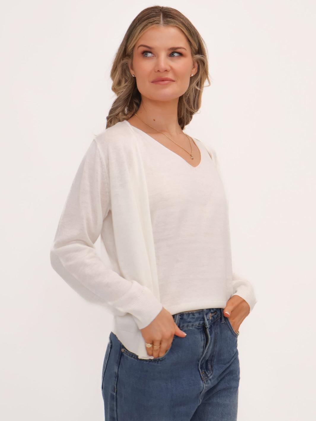 Kate & Pippa Poppy Two-In-One Cardigan In White-Nicola Ross