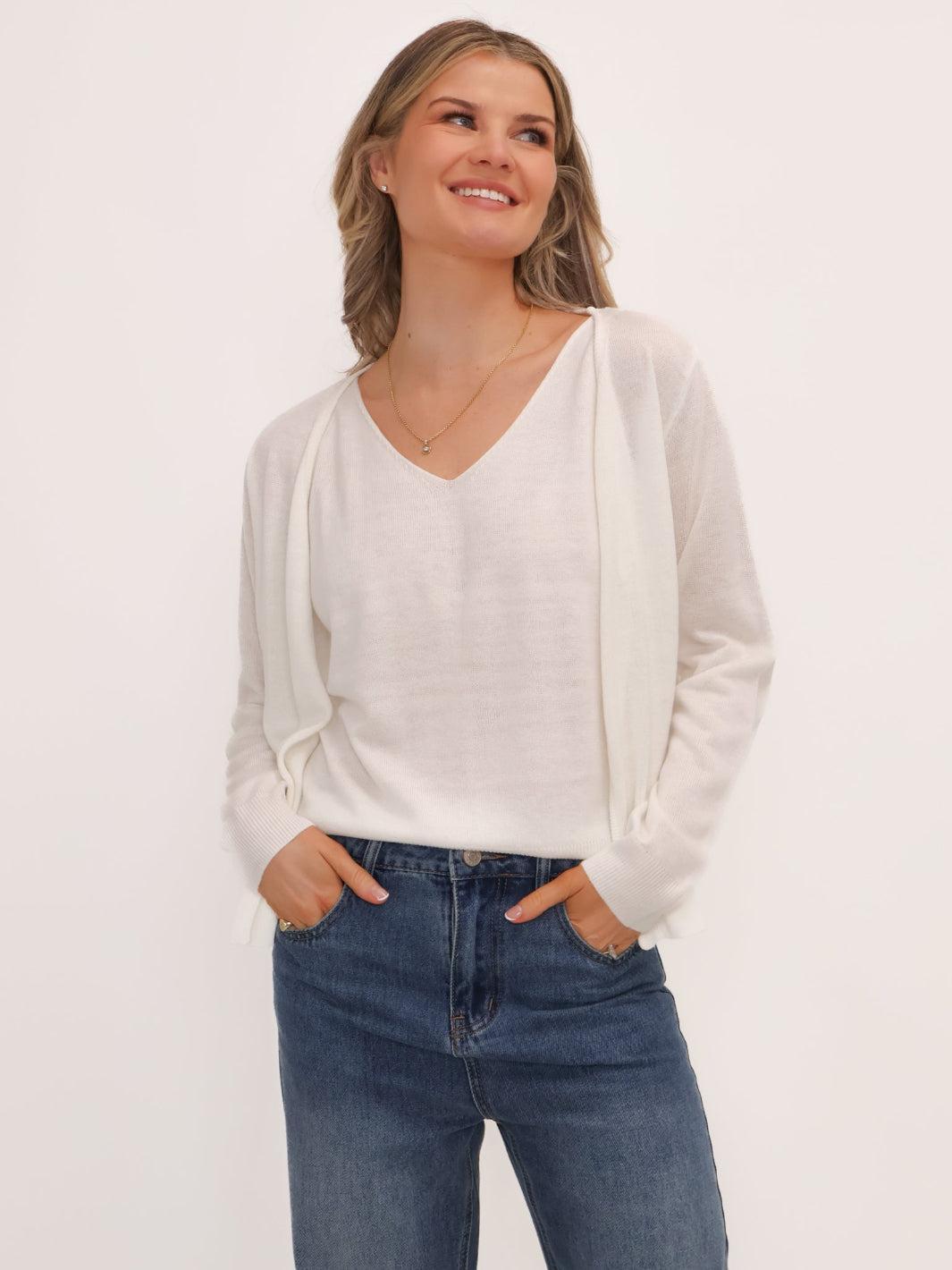 Kate & Pippa Poppy Two-In-One Cardigan In White-Nicola Ross