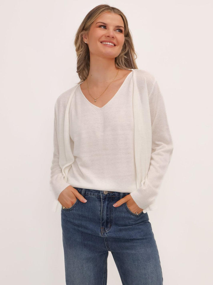 Kate & Pippa Poppy Two-In-One Cardigan In White-Nicola Ross