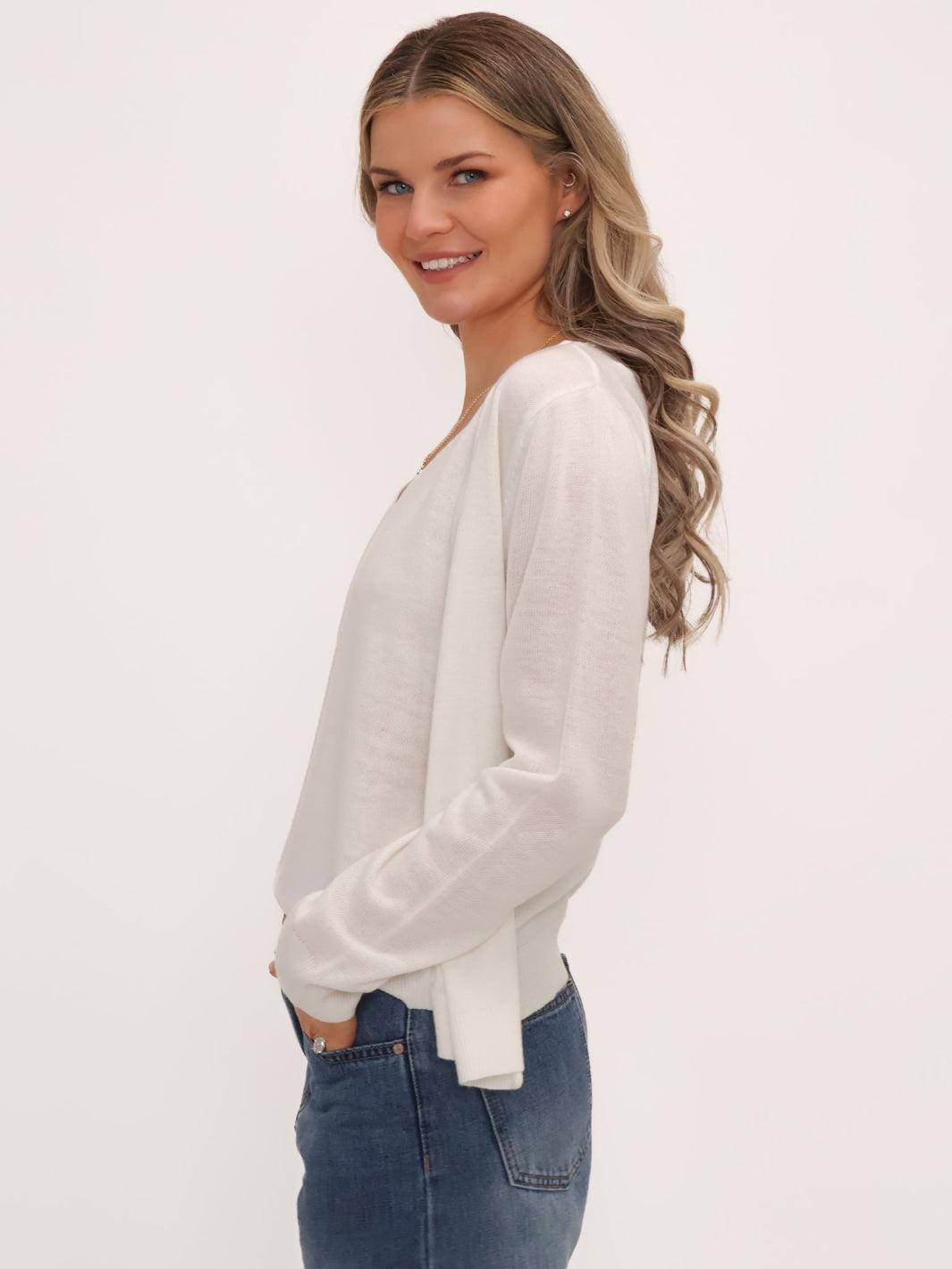 Kate & Pippa Poppy Two-In-One Cardigan In White-Nicola Ross