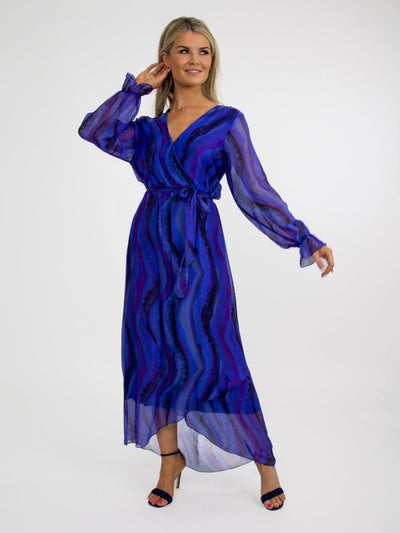 Kate & Pippa Portofino Silk Midi Dress In Blue-Nicola Ross