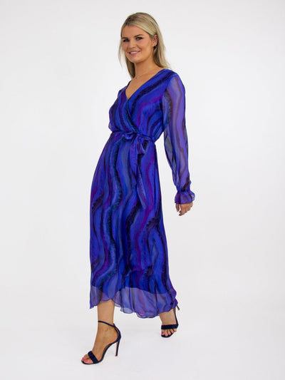 Kate & Pippa Portofino Silk Midi Dress In Blue-Nicola Ross