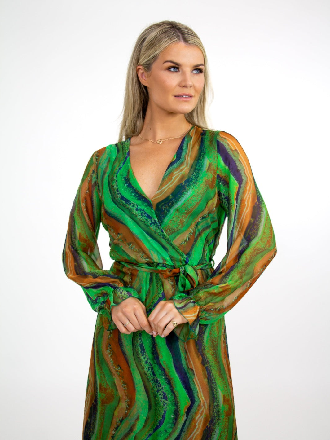 Kate & Pippa Portofino Silk Midi Dress In Green-Nicola Ross
