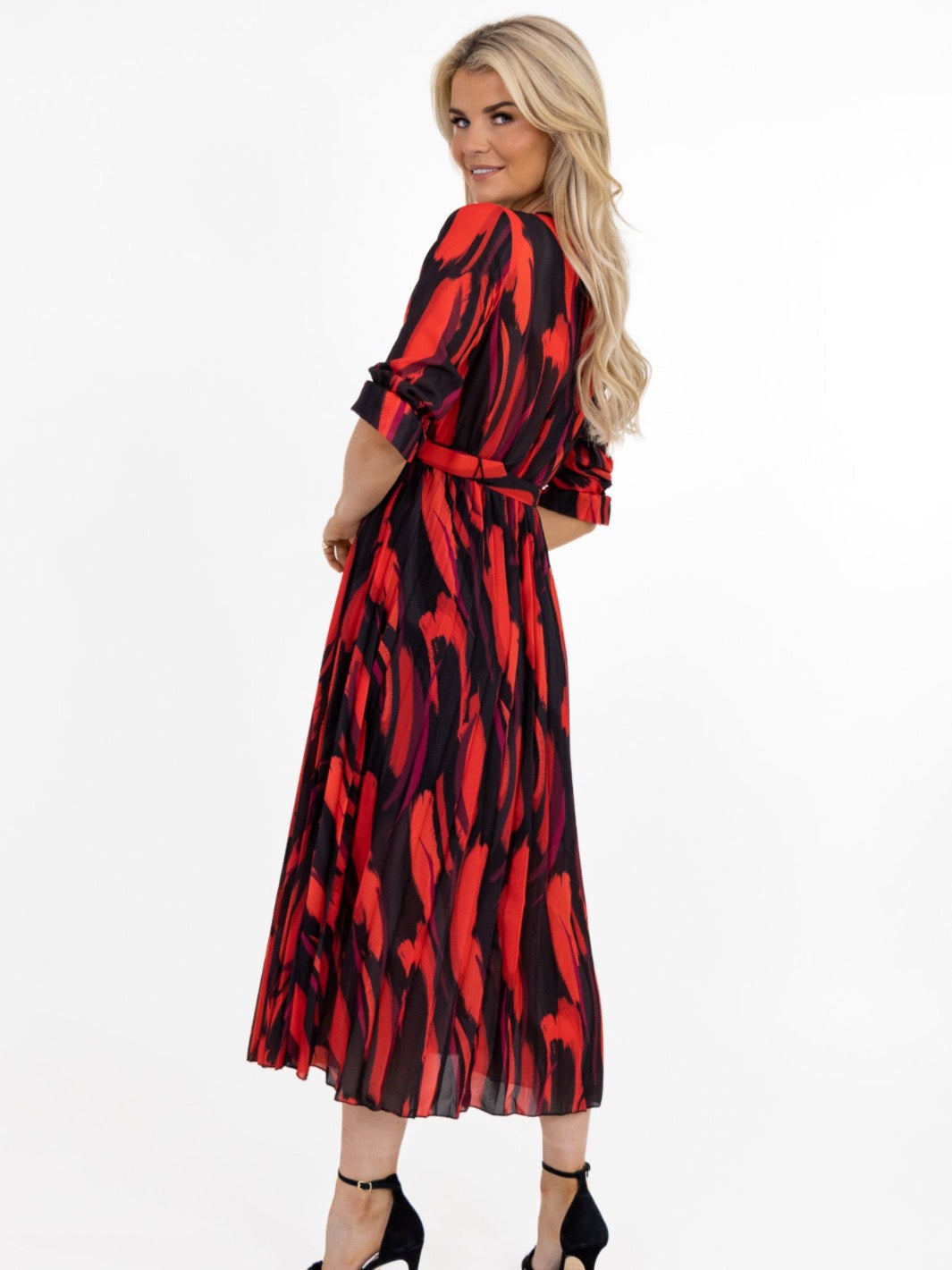 Kate & Pippa Positano Midi Dress In Black / Red-Nicola Ross