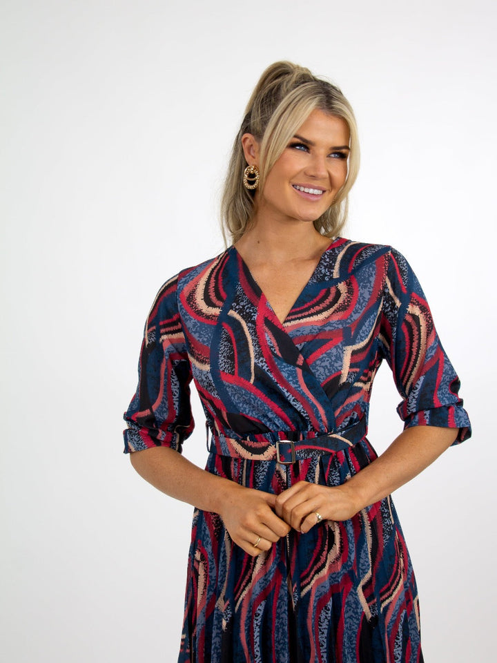 Kate & Pippa Positano Midi Dress In Black/Red Print-Nicola Ross