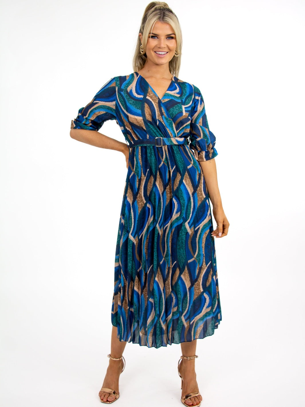 Kate & Pippa Positano Midi Dress In Blue Print-Nicola Ross
