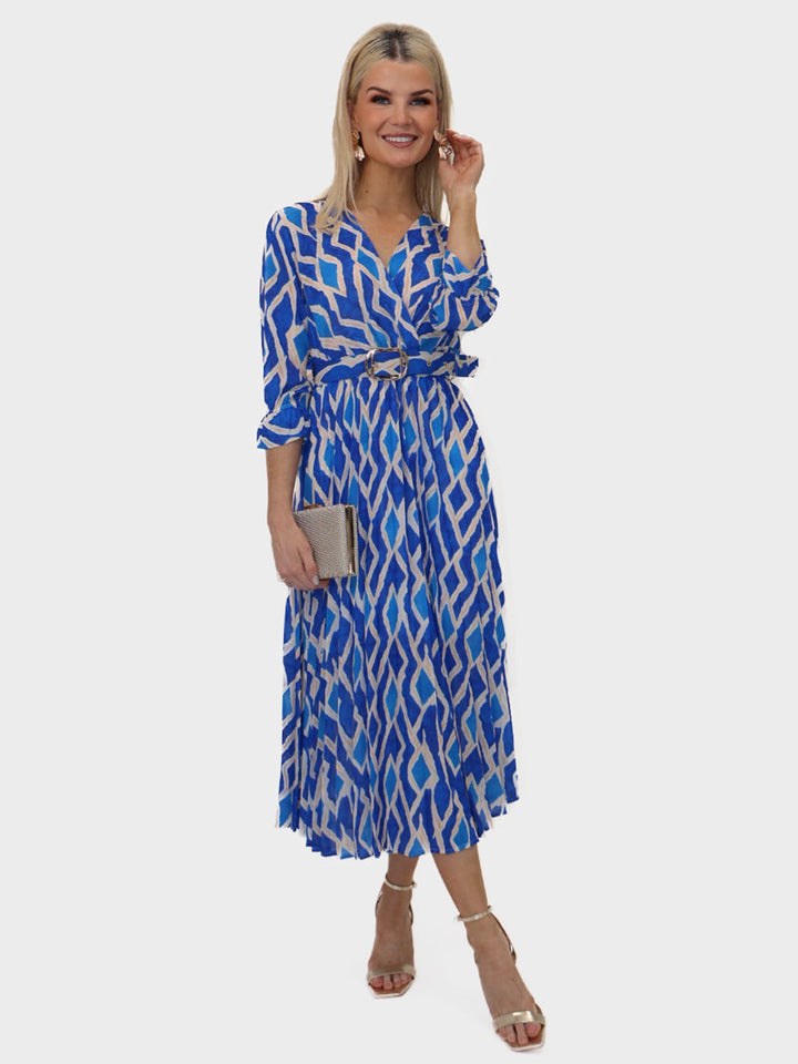 Kate & Pippa Positano Midi Dress In Blue Print-Nicola Ross