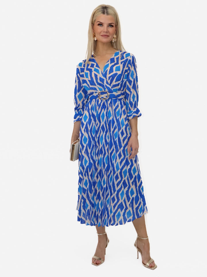 Kate & Pippa Positano Midi Dress In Blue Print-Nicola Ross