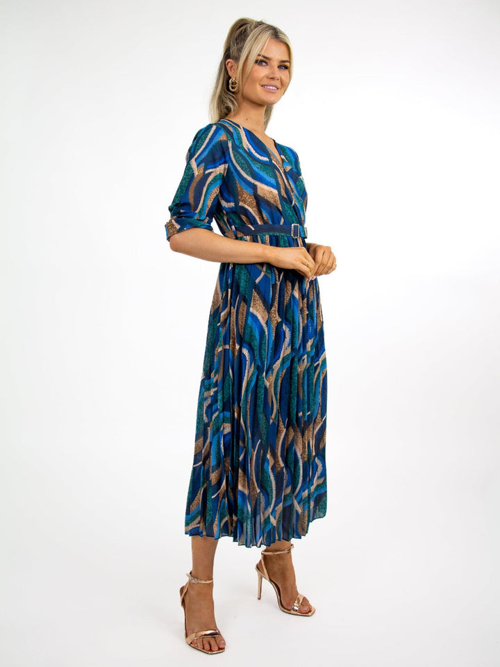 Kate & Pippa Positano Midi Dress In Blue Print-Nicola Ross