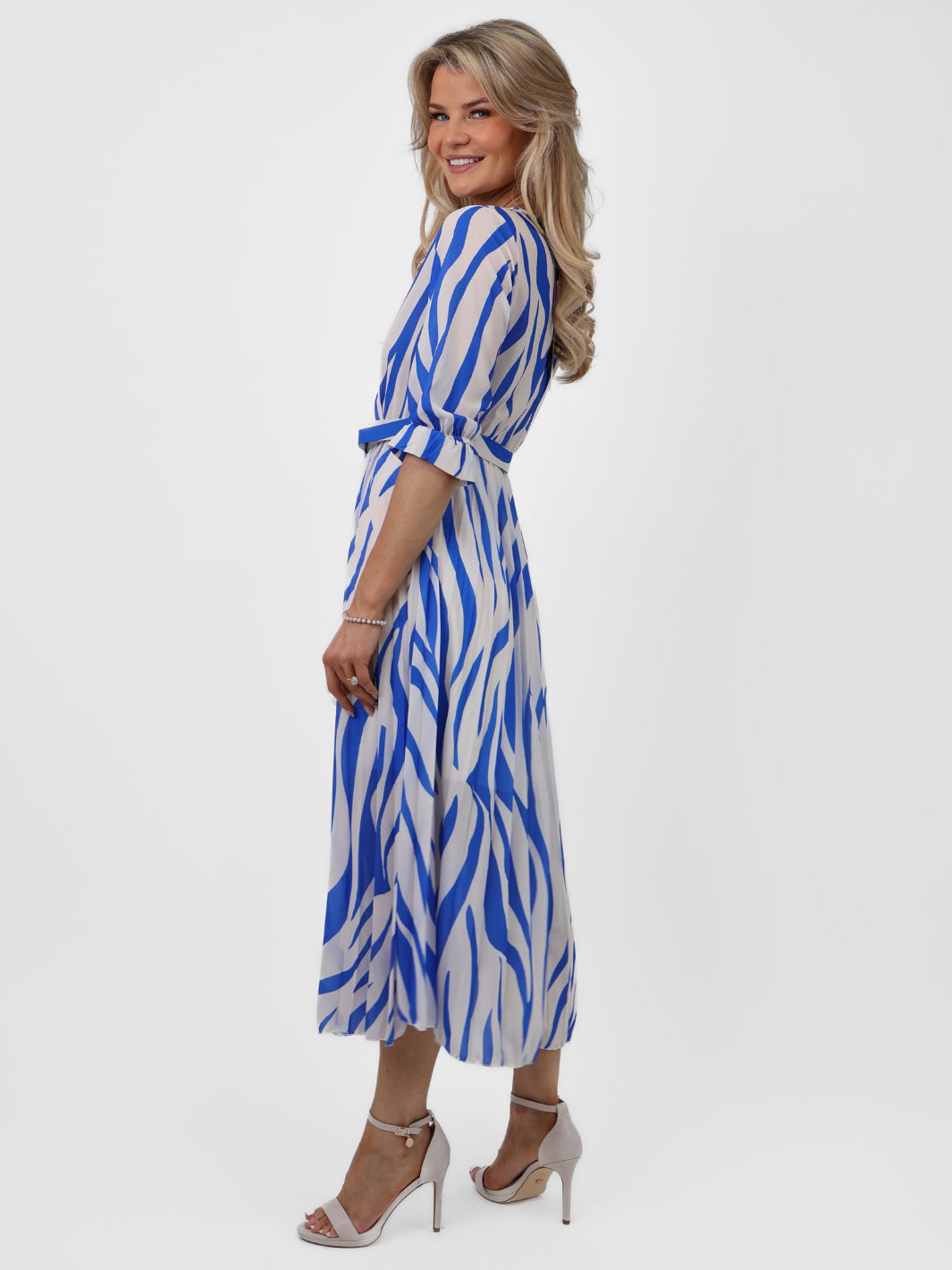 Kate & Pippa Positano Midi Dress In Blue/Cream Print-Nicola Ross