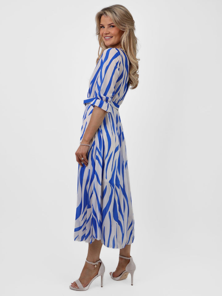 Kate & Pippa Positano Midi Dress In Blue/Cream Print-Nicola Ross